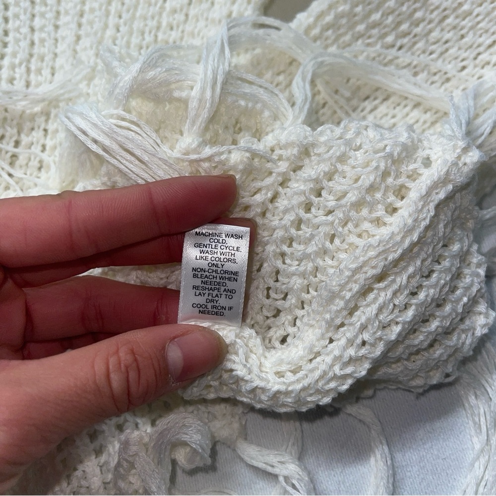 Cato Established Cream Crochet Fringe Sweater – Size Large Boho - Picture 6 of 7